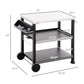 Black 3-shelf grill cart table dimensions with stainless top and side handle