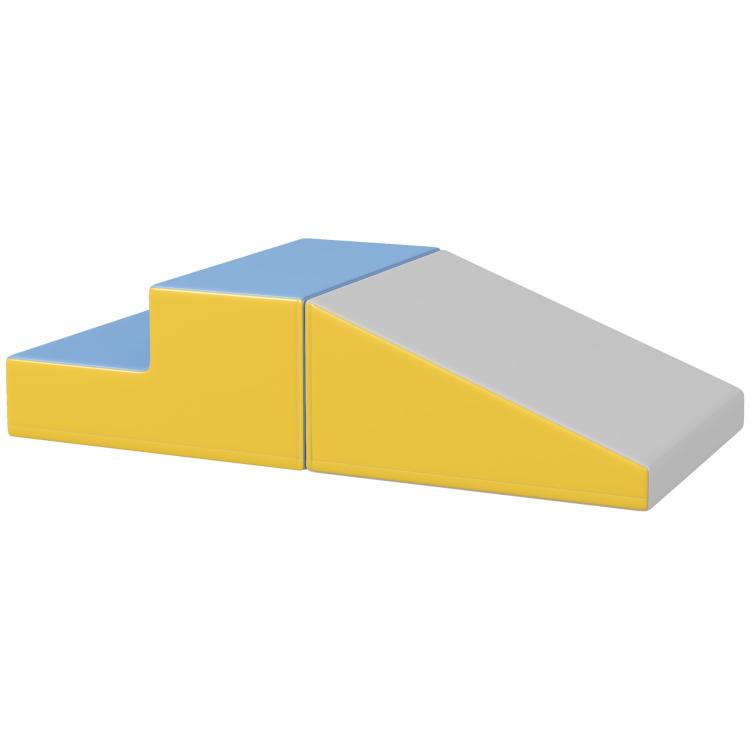 Foam ramp and steps play set in yellow, gray, and blue