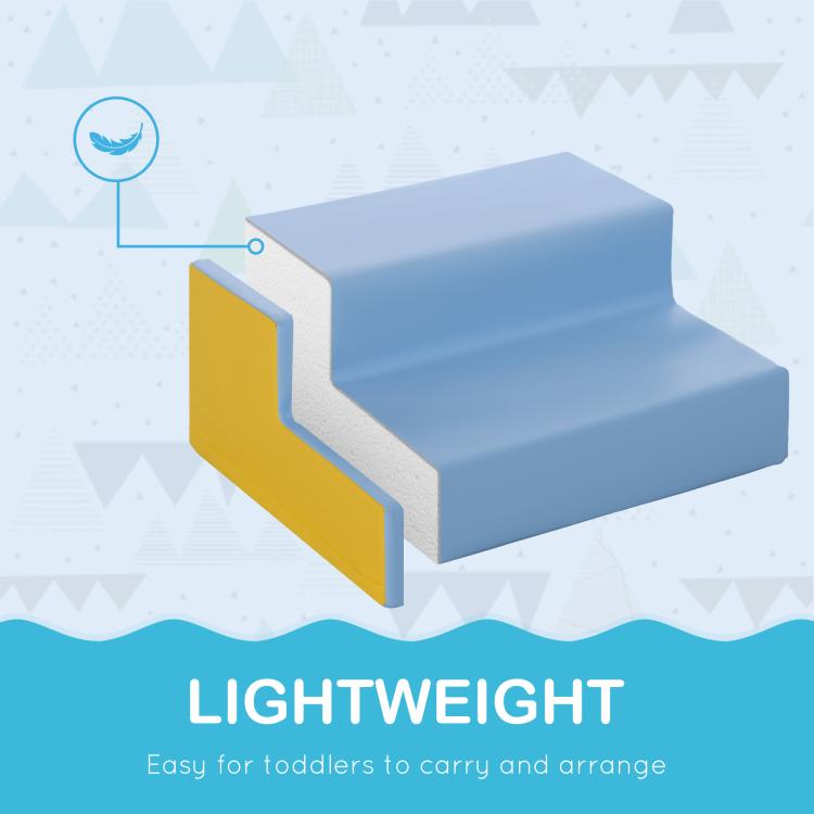 Lightweight foam toddler steps and slide set in blue and yellow