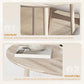 Close view of round drop-leaf table legs and tabletop edge details in light oak tone