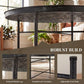 Round coffee table top with textured hammered pattern and sturdy dark metal base