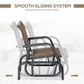 Outdoor glider chair angled view, dark steel frame and brown mesh back and seat