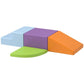 Multicolor foam play set with blue, purple, orange blocks and green curved ramp
