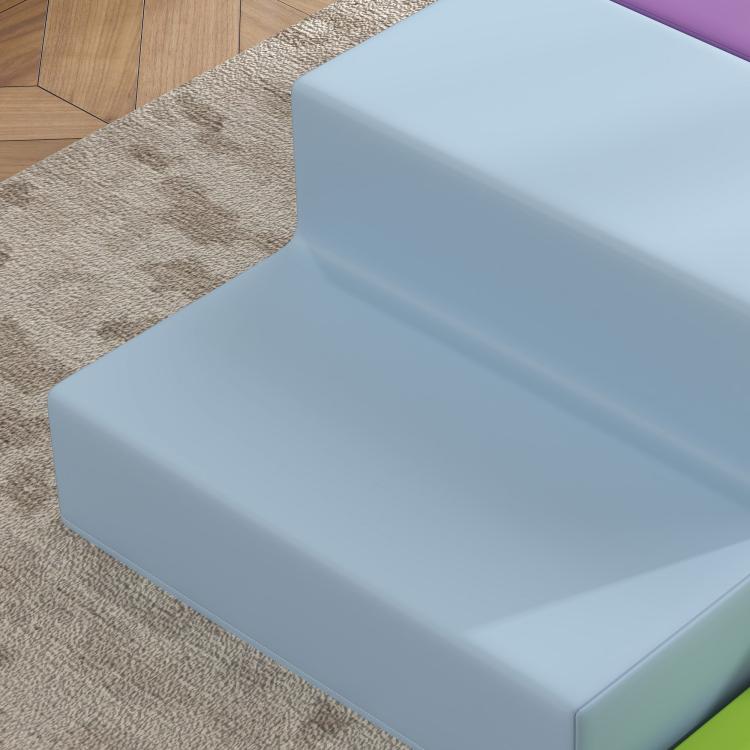 Foam play set with light blue crawl-and-slide steps