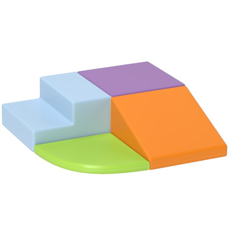 Foam play set blocks with blue, purple, orange and green slide pieces