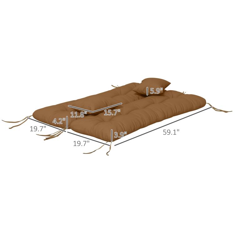 Tan tufted bench seat pad with two pillows, 59.1 in wide