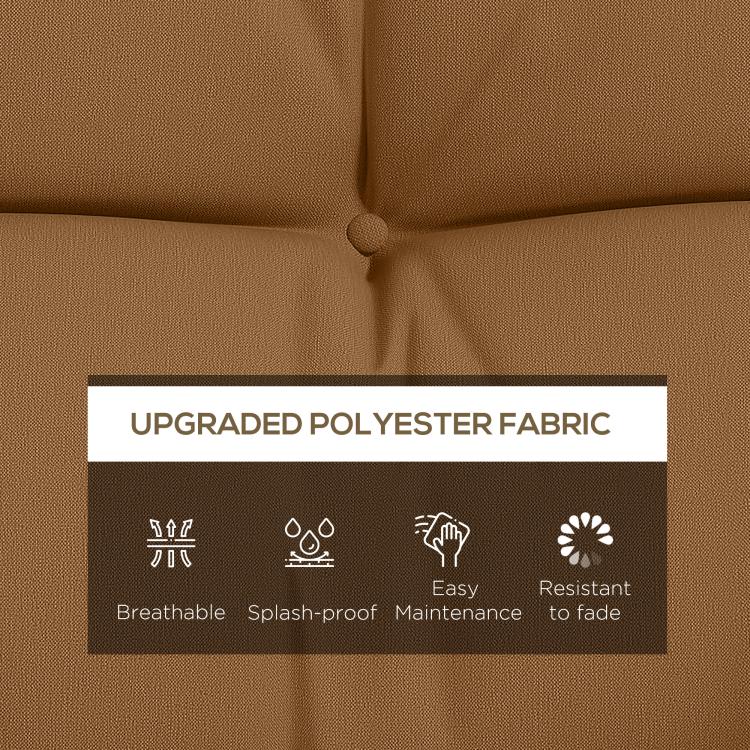 Tan tufted cushion fabric with button tufting seams and woven texture
