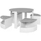 5-piece kids table set: round gray tabletop with side stools and storage bins