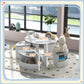 White kids table and chairs set with storage, shown with measurement guides