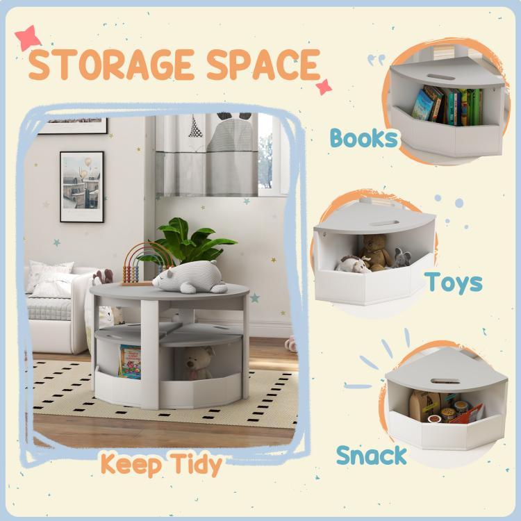 Kids table set with storage cubbies for books, toys, and small snacks