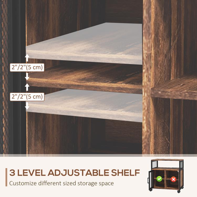 3-level adjustable shelf inside rustic brown printer stand with black cabinet frame