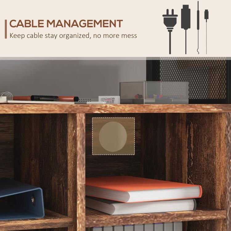 Printer stand with cable management shelf and open cubby storage for documents