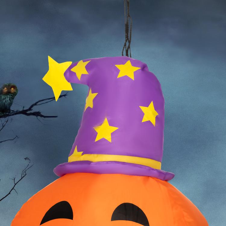 Purple and orange inflatable Halloween ghost with starry top hat