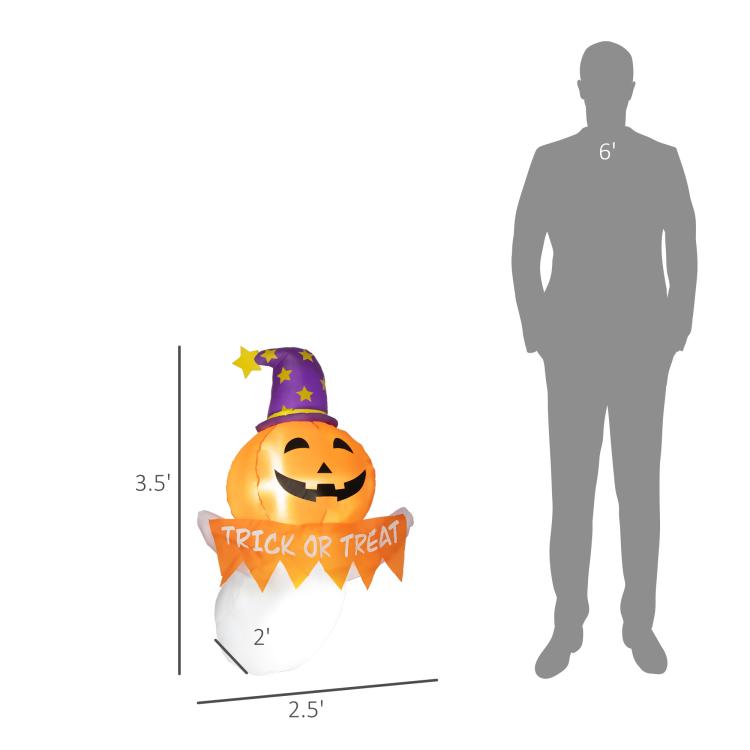 Inflatable Halloween ghost size view: 3.5 ft tall pumpkin face with “Trick or Treat”