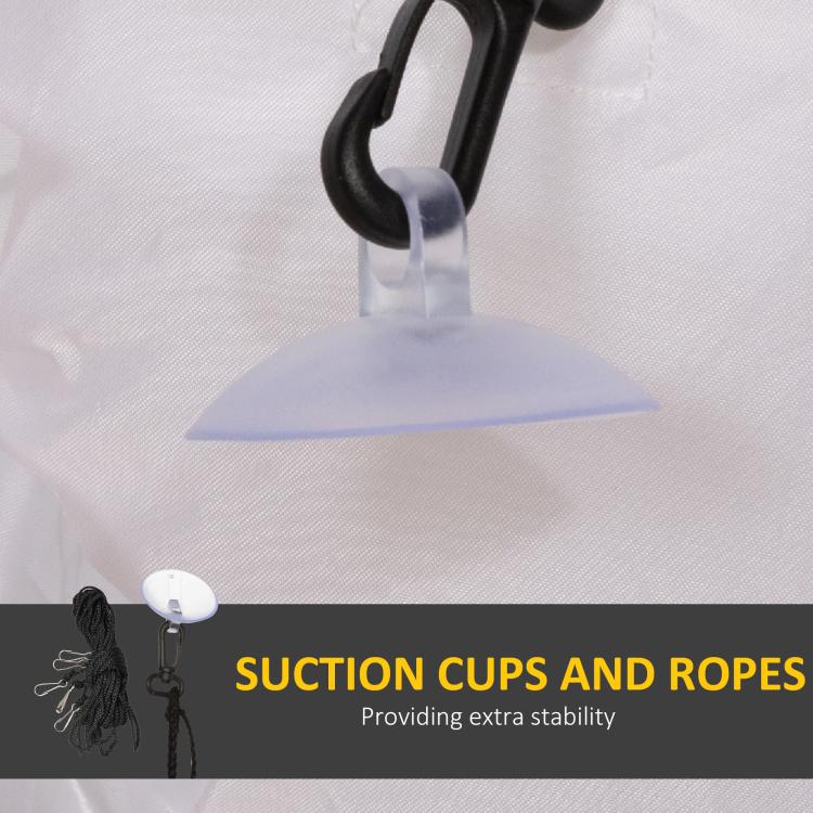Inflatable Halloween ghost with suction cups and ropes for extra stability