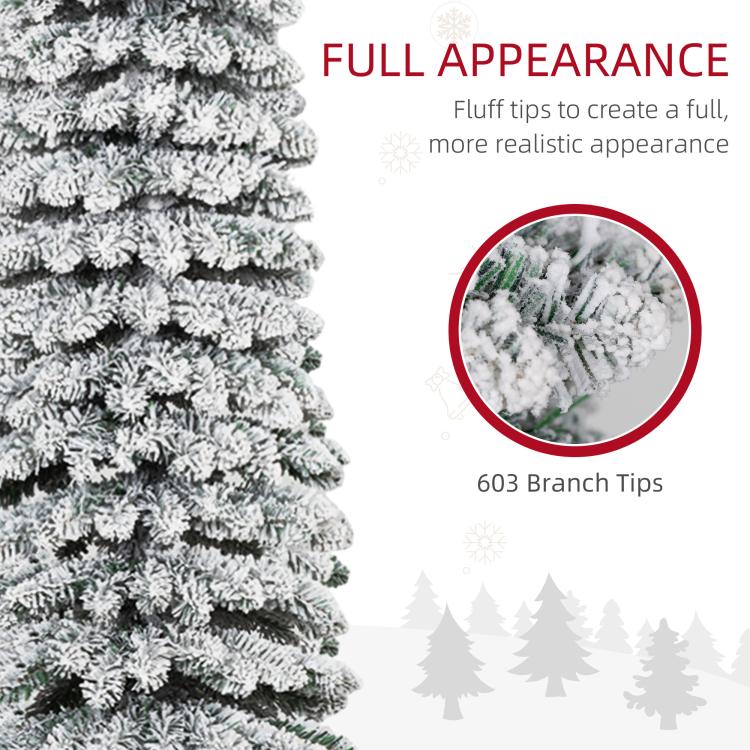 Snow-frosted Christmas tree branches detail showing 603 branch tips