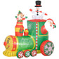 Inflatable Christmas train with Santa snowman, elf figure, and green and red car design