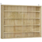 Oak wall-mounted display cabinet with two glass doors and adjustable interior shelves