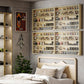 Oak wall-mounted display cabinet with glass doors showing figurines and collectibles