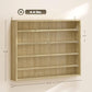 Oak wall display cabinet front view showing shelf layout and dimensions