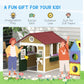 Wooden playhouse gift illustration with red roof and green door