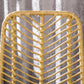 Light tan rattan bar stool back with crosshatch weave and curved top