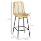 Single rattan bar stool with curved woven seat, tall back, and black steel legs