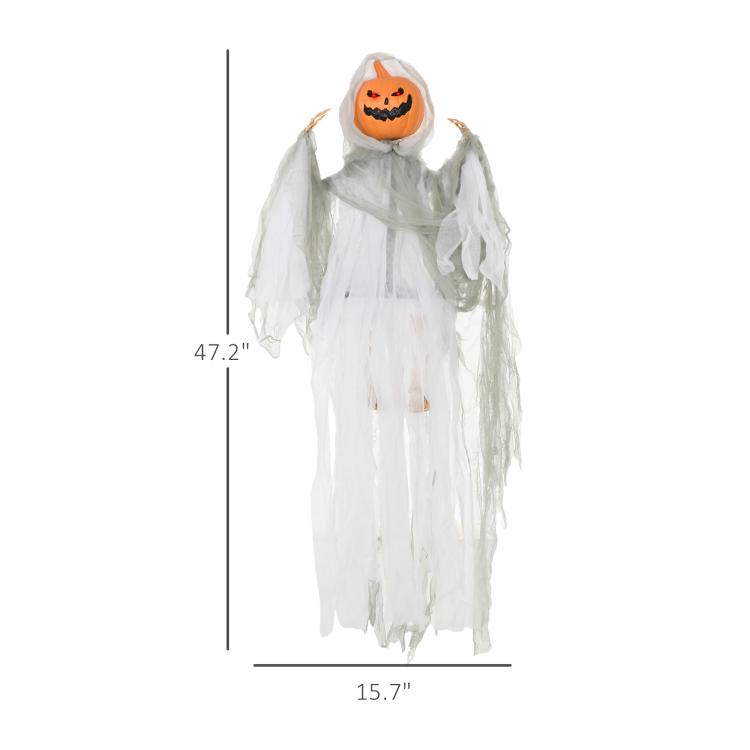 47.2 in tall hanging Halloween ghost pumpkin prop with orange jack-o’-lantern face