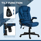 Dark blue tilting office chair with tension control lever and swivel base