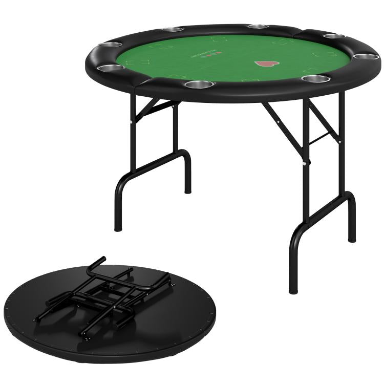 Round poker table with green felt and black edge, built-in cup holders