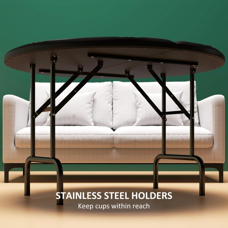 Foldable poker table base with stainless steel cup holders around the rim