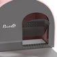 Close-up of gray interior door of pink cat litter box with anti-splash grate floor