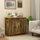 Brown wooden kitchen sideboard cabinet with two-door storage and drawers