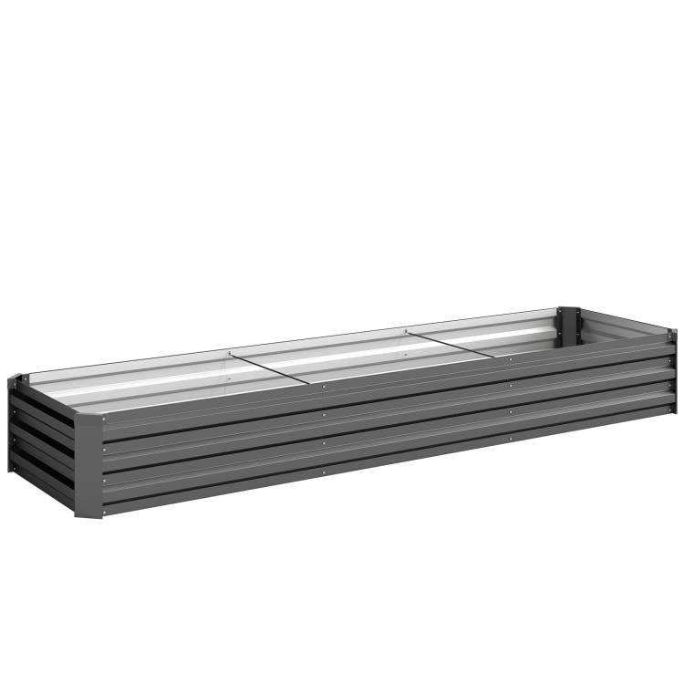 Dark gray galvanized raised garden bed kit with safety edging, empty metal frame