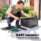 Raised garden bed kit with trellis frame and plastic connectors for assembly