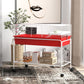 Red two-level small animal cage with wire frame, rolling stand, and lower accessory shelf