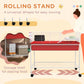 Red two-story small animal cage on rolling stand with storage shelf and four wheels
