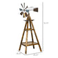 Windmill weather vane with bottom shelf, stained wood legs, and metal hub
