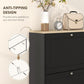 Black shoe storage cabinet with anti-tipping base and two stacked drawer fronts