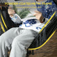Dark gray hammock chair with rope net and headrest pillow on powder-coated stand