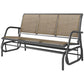 Outdoor 3-seat glider swing bench with curved armrests and brown mesh back on metal
