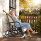 Porch glider bench with smooth back-and-forth rocking motion, brown mesh seat and frame