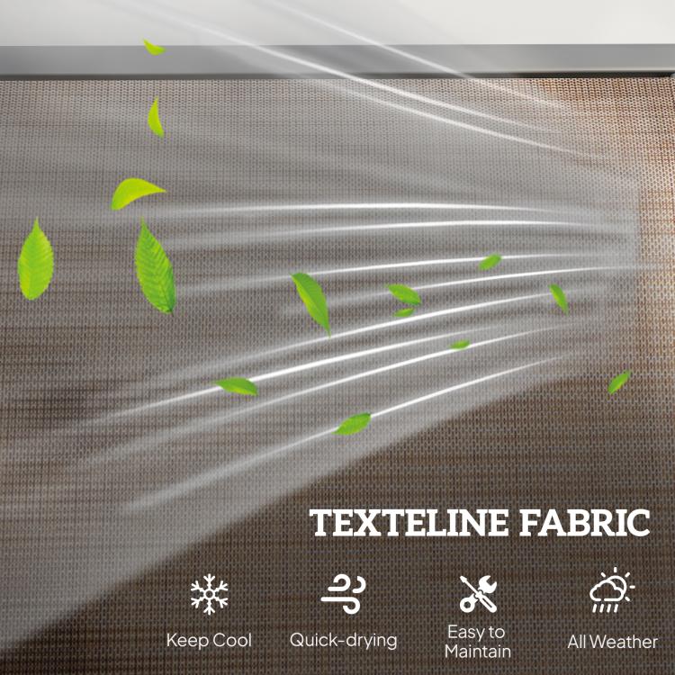 Close-up of breathable brown textilene mesh fabric with water-shedding look
