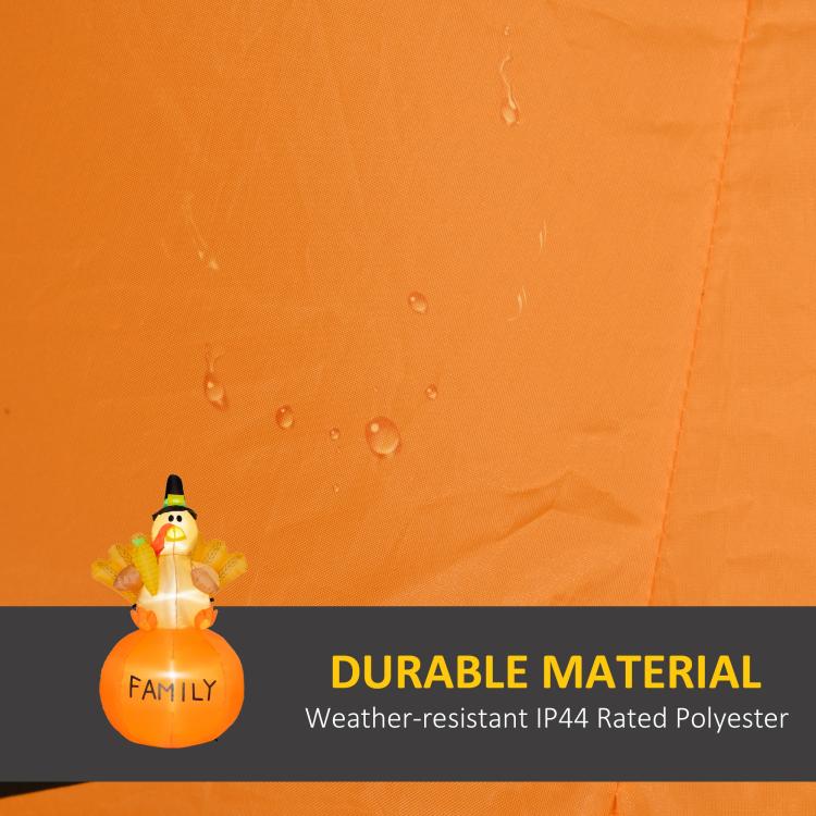 Orange inflatable turkey with “FAMILY” label; smooth durable fabric appearance.