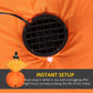 Close-up of LED fan area on orange inflatable turkey with power cable.