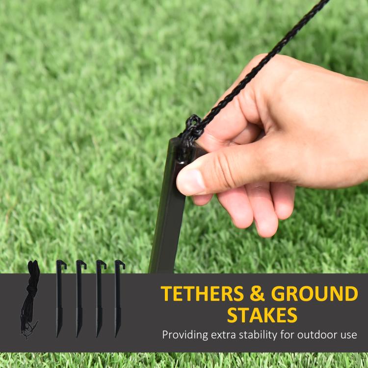 Inflatable turkey accessory set with ground stakes and tether straps for outdoor use.