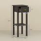 Charcoal side table with drawer and open bottom shelf, front view