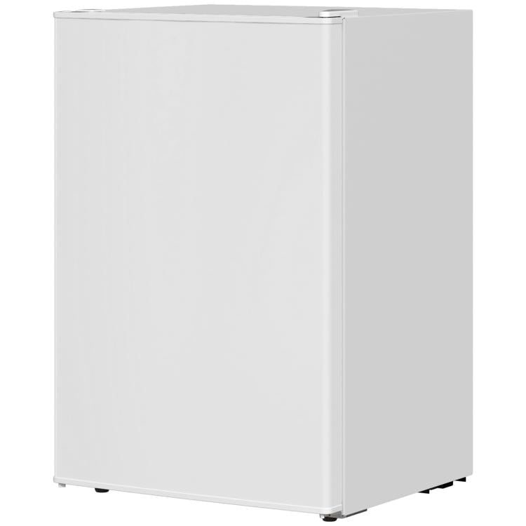 White compact mini fridge with single door and smooth front panel