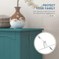 Blue pantry cabinet with anti-tipping strap hardware near top