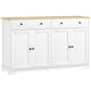White buffet cabinet with wood-look top, 2 drawers, and cabinet doors